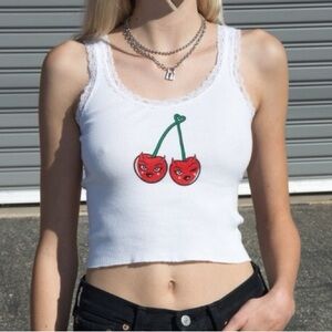 Brandy Melville Lace Cherry Devil Cropped Tank Top